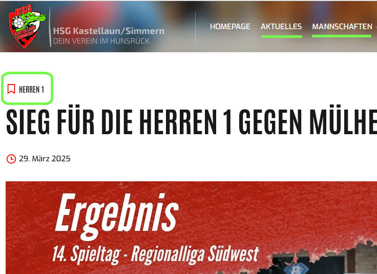 Neuerung auf der Homepage: News sortiert nach Mannschaften
